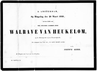 Overlijdensbericht W. (Walrave) van Heukelom (1853)